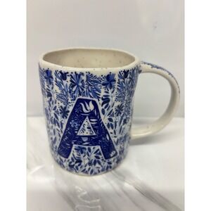 Anthropologie Folksong Monogram Letter "A" Blue White Stoneware Mug 16oz